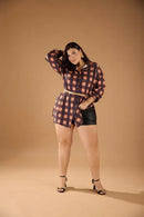 Conjunto Lamalb Xadrez Short Couro | ClosetPlusSize