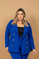 Blazer Elis Plus Size em Alfaiataria Azul | ClosetPlusSize