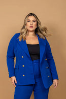 Blazer Elis Plus Size em Alfaiataria Azul | ClosetPlusSize