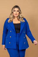Blazer Elis Plus Size em Alfaiataria Azul | ClosetPlusSize