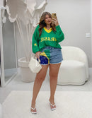 Conjunto Brasil Blusa + Short Jeans | ClosetPlusSize