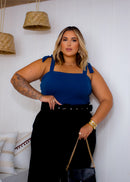 Blusa Cropped De Bico Feminino Plus Size Alça De Amarrar | ClosetPlusSize
