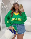 Conjunto Brasil Blusa + Short Jeans | ClosetPlusSize